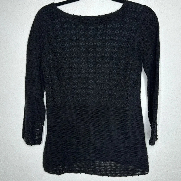 Lilly Pulitzer Rare Vintage Linen blend black Crochet Top size Large - Picture 3 of 5